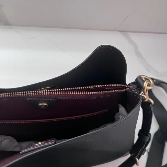 Coach Willow Shoulder Bag Black Pebble Leather Turnlock Matte Gold + Strap - Picture 11 of 16